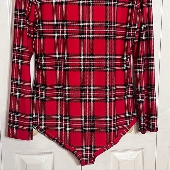 LA Gypsy Red Plaid V Neck Long Sleeve Bodysuit Plus Size 1X - Picture 11 of 16
